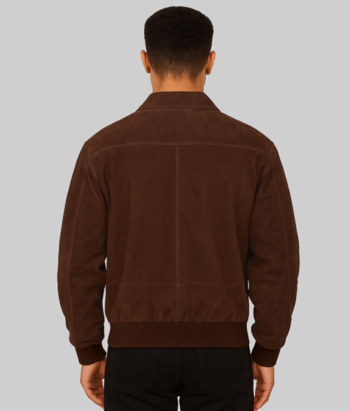 Ozzy Men's Brown Real Suede A2 Flight Bomber Jacket-BackView