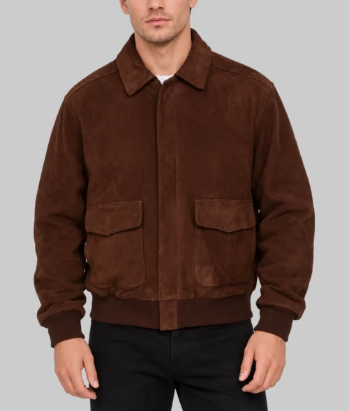 Ozzy Men&rsquo;s Brown Real Suede A2 Flight Bomber Jacket - Front