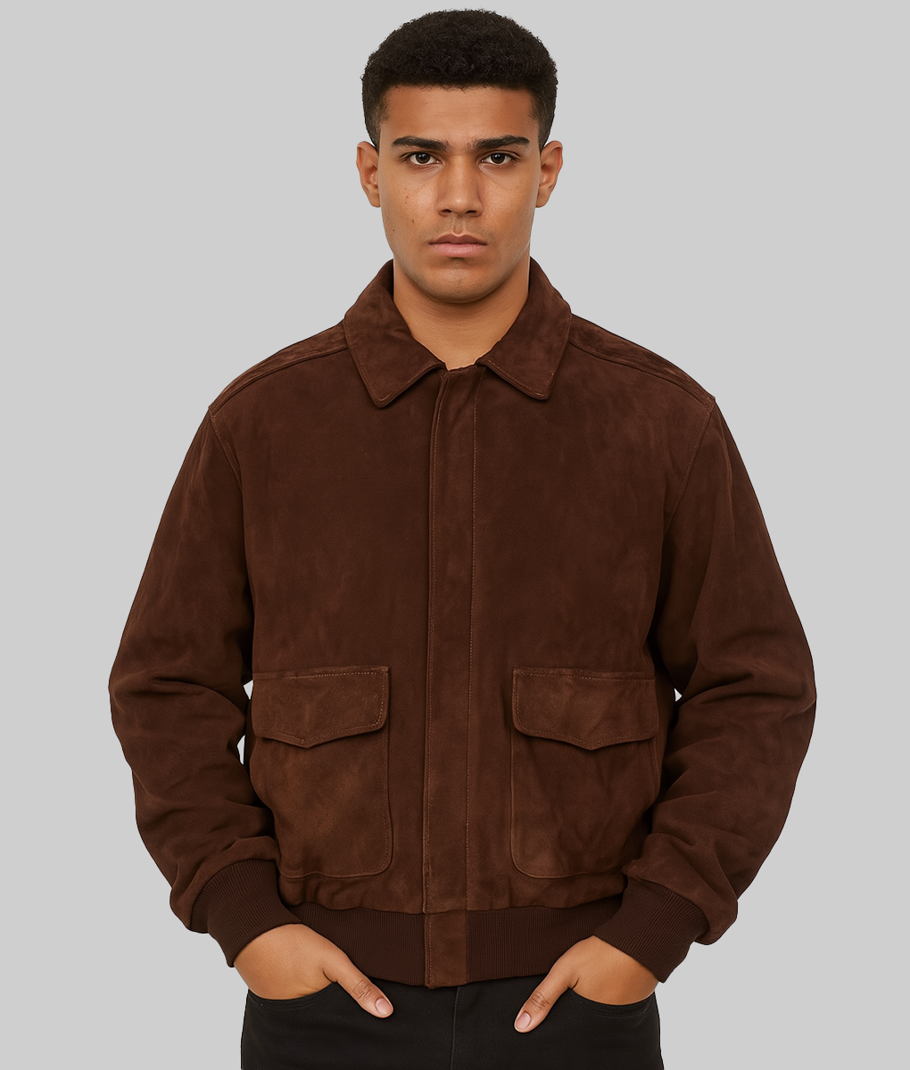 Ozzy Men's Brown Real Suede A2 Flight Bomber Jacket