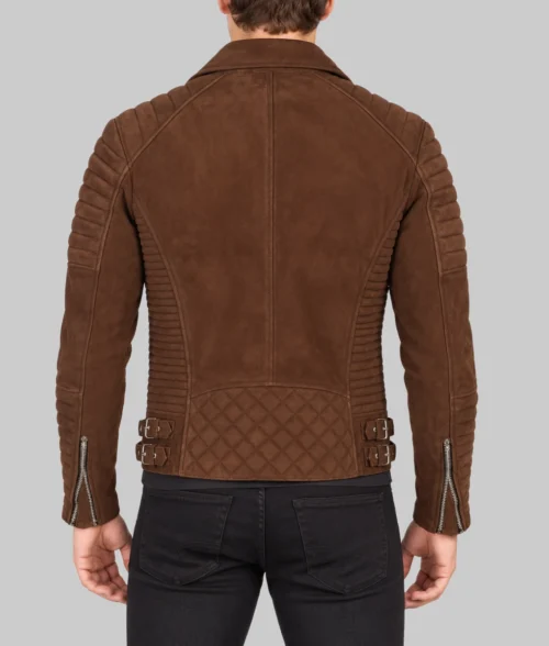 Ryan Men's Brown Padded Design Moto Suede Jacket - Back
