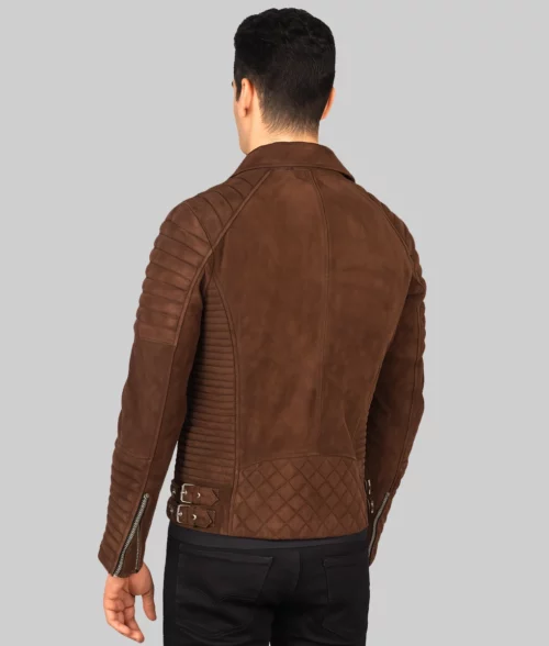 Ryan Men's Brown Padded Design Moto Suede Jacket-Back
