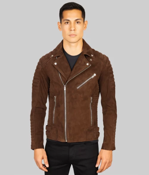 Ryan Men's Brown Padded Design Moto Suede Jacket