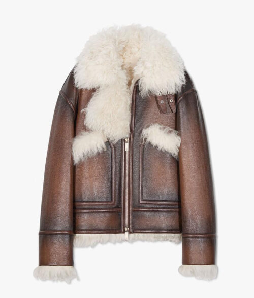 Steve Harvey Brown Aviator Shearling Leather Jacket