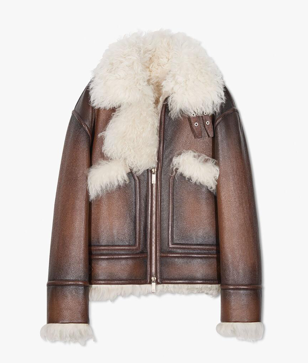Steve Harvey Brown Aviator Shearling Leather Jacket