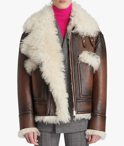 Steve Harvey Brown Aviator Shearling Leather Jacket