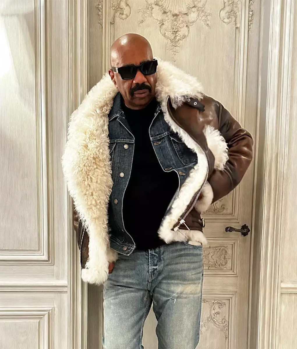 Steve Harvey Aviator Leather Jacket
