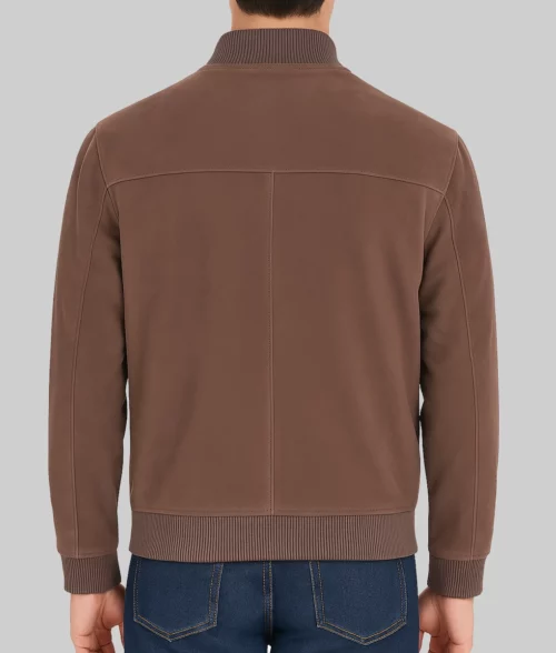 Trevor Men's Brown Classy Urban Suede Bomber Jacket-Back View