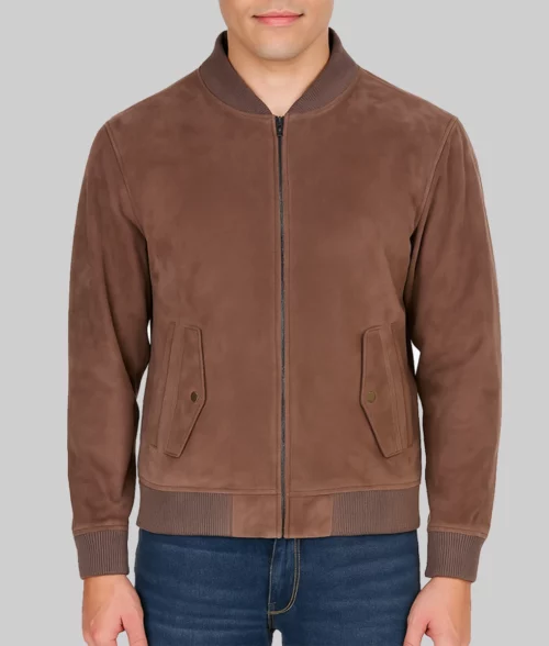 Trevor Men's Brown Classy Urban Suede Bomber Jacket-Front View