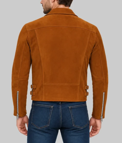 Zyair Men&rsquo;s Slim-Fit Classic Genuine Suede Biker Jacket - Back