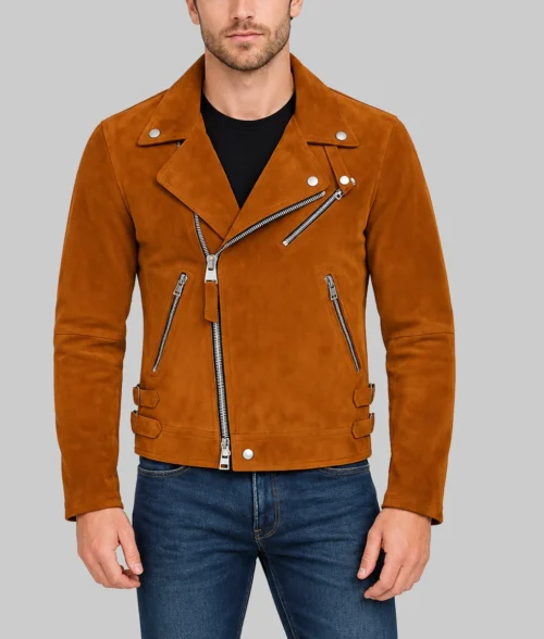 Zyair Men&rsquo;s Slim-Fit Classic Genuine Suede Biker Jacket - Front