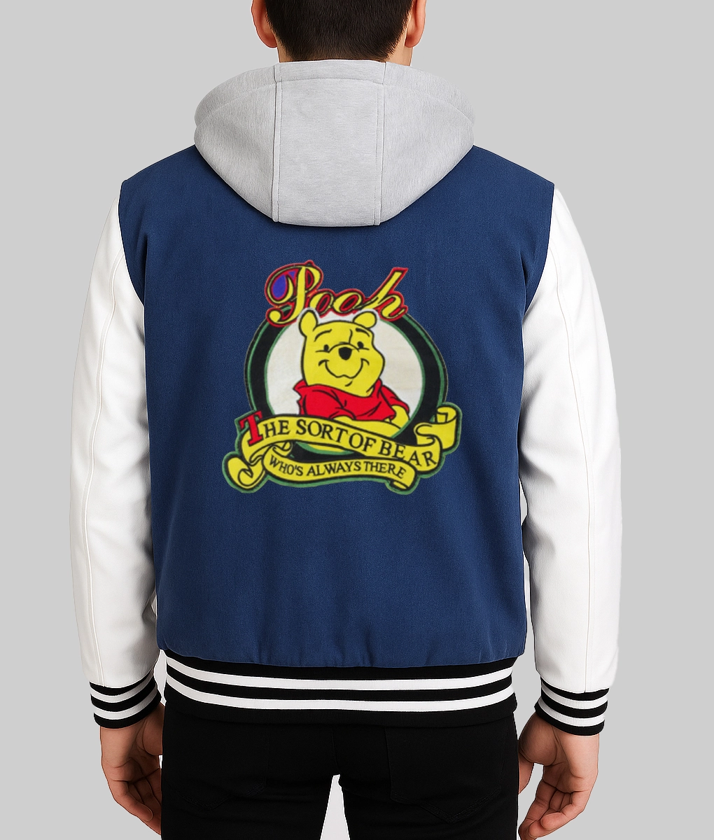 90s Xxxtentacion Winnie The Pooh Denim with Leather Varsity Jacket