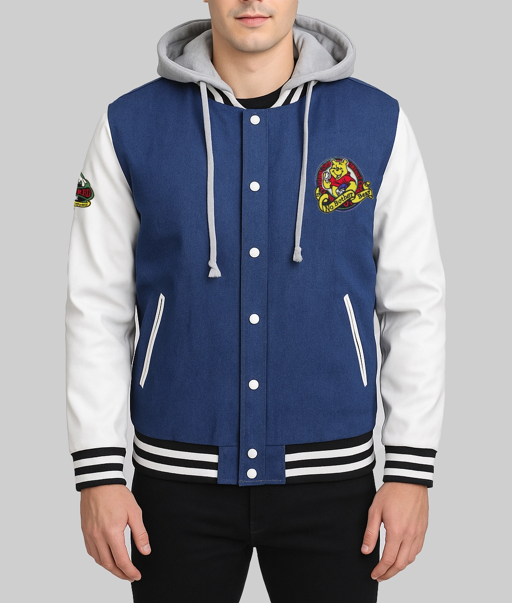 90s Xxxtentacion Winnie The Pooh Denim with Leather Varsity Jacket