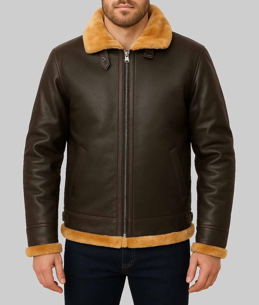 Kraven the Hunter Bomber Shearling Leather Aviator Jacket Sergei
