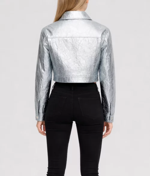 Alessandra Women's Cropped Silver Metallic Leather Jacket | Women's Cropped Silver Metallic Leather Jacket-3