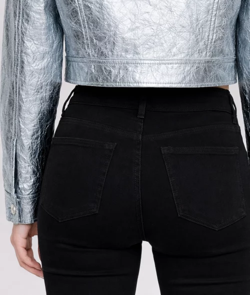 Alessandra Women's Cropped Silver Metallic Leather Jacket | Women's Cropped Silver Metallic Leather Jacket-1