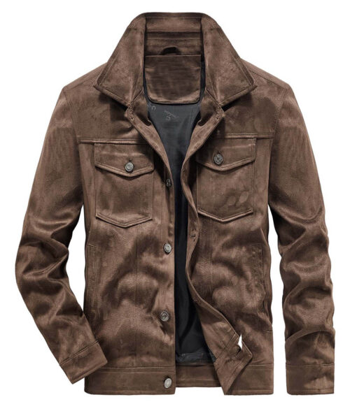Boaz Men’s Brown Fitted Performance Suede Jacket