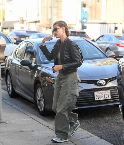 Hailey Bieber Cropped Leather Jacket