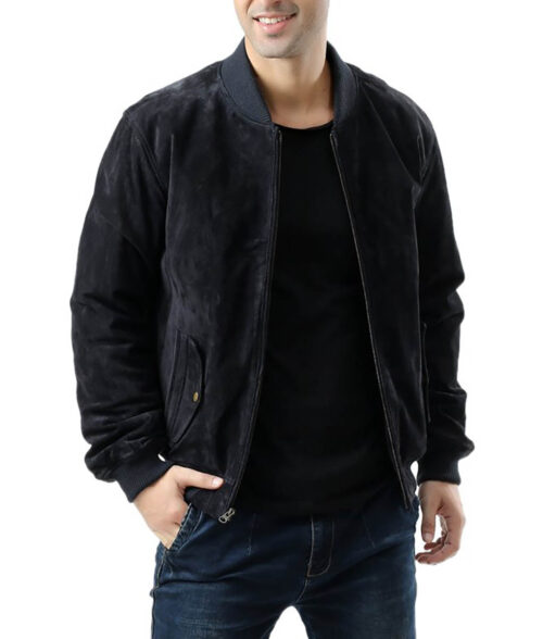 Rowan Men’s Navy Relaxed Urban Suede Bomber Jacket