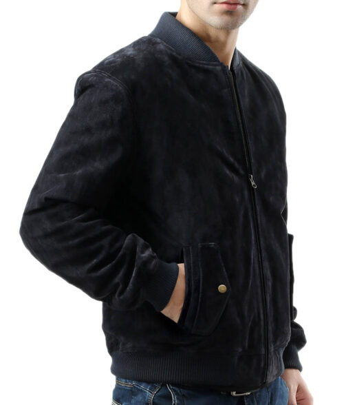 Rowan Men’s Navy Relaxed Urban Suede Bomber Jacket