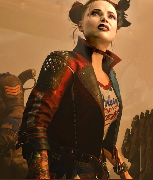 Harley Quinn Motorcycle Jacket - Harley Quinn Authentic Jacket | Women's Leather Biker Jacket - Front View