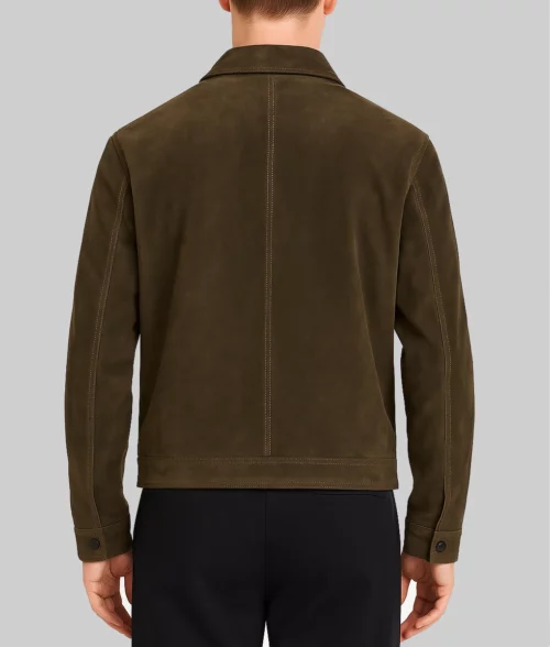 Waylen Men’s Brown Casual Zip-Up Suede Jacket-Back View