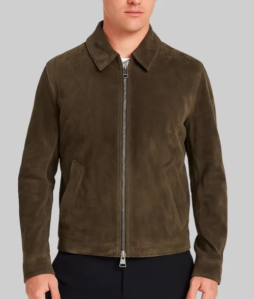 Waylen Men’s Brown Casual Zip-Up Suede Jacket-Front View