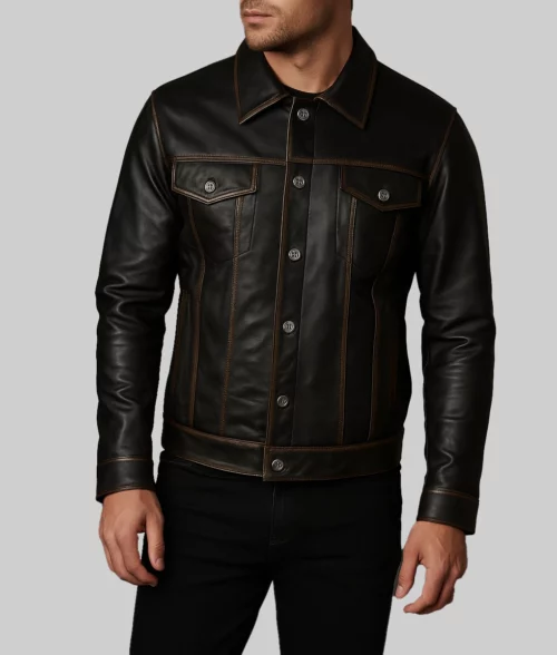 ジャケット・アウター A LEATHER TRUCKER JACKET SIZE56 OVY Men's Leather Trucker Jackets | Leather Trucker Jacket | TLC