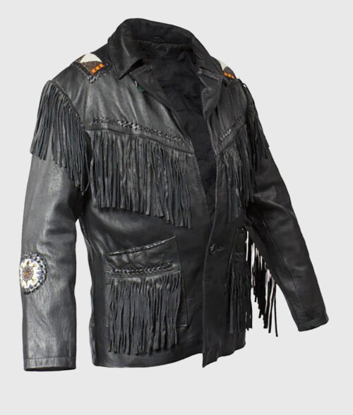 Andrew Men’s Western Cowboy Fringe Leather Jacket