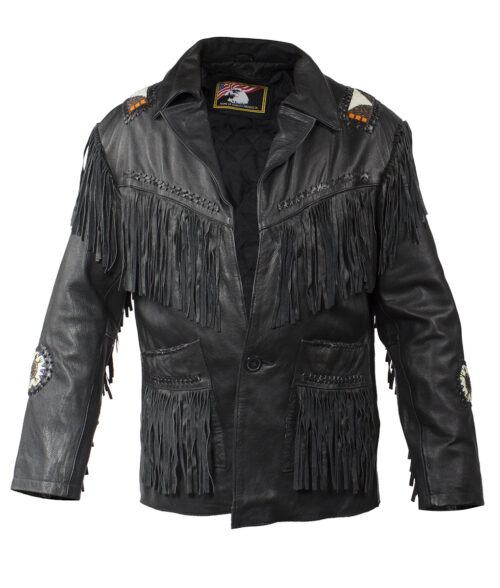 Andrew Men's Western Cowboy Fringe Leather Jacket