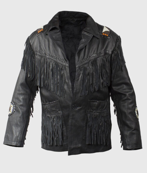 Andrew Men’s Western Cowboy Fringe Leather Jacket