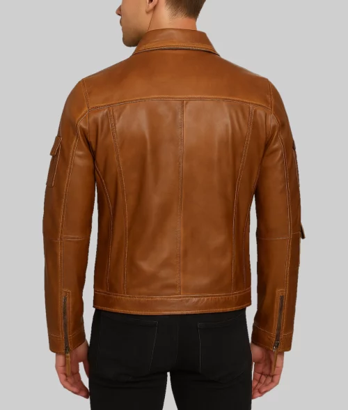 Bennett Men's Brown Edgy Leather Racer Jacket-Back View