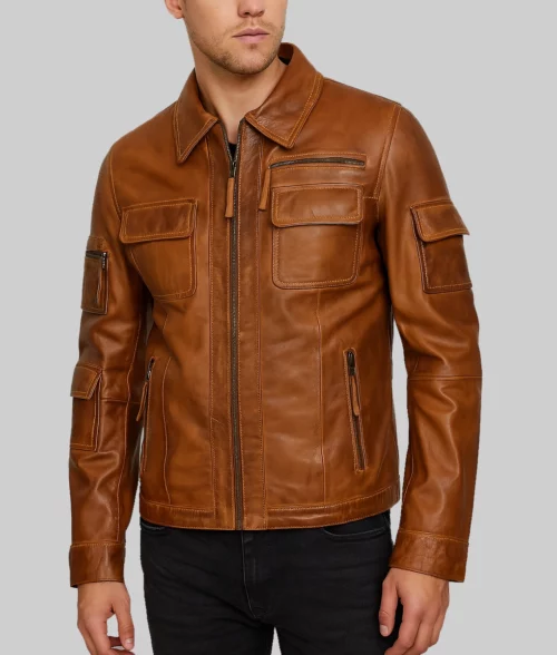 Bennett Men's Brown Edgy Leather Racer Jacket-Front View