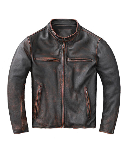Brady Men's Black Distressed Retro Leather Cafe Racer Jacket