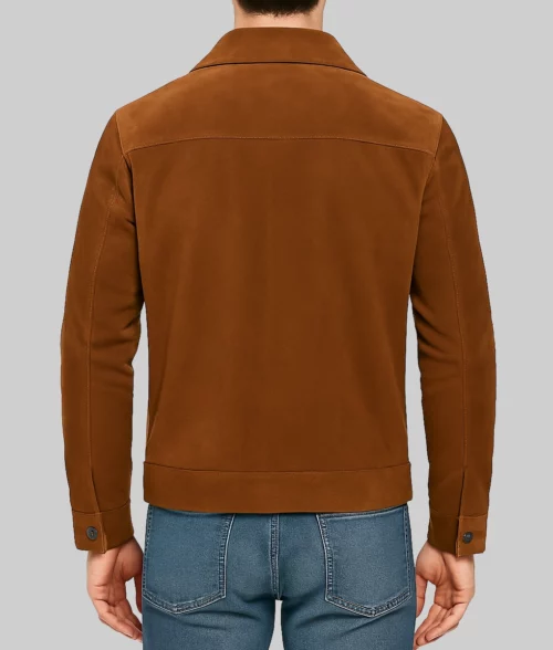 Carson Men's Brown Minimal Suede Trucker Jacket-Back view