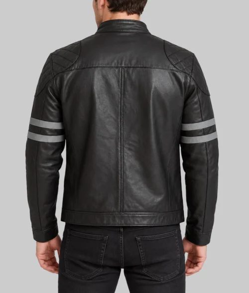 Cassidy Men's Black Western Quilted Real Leather Racer Jacket - Back