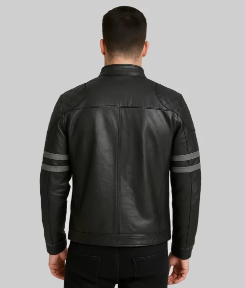 Cassidy Men's Black Western Quilted Real Leather Racer Jacket-Back View