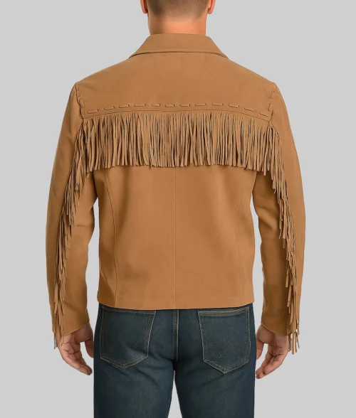 Clayton Men's Brown Fringe Western Cowboy Classic Suede Jacket-Back View