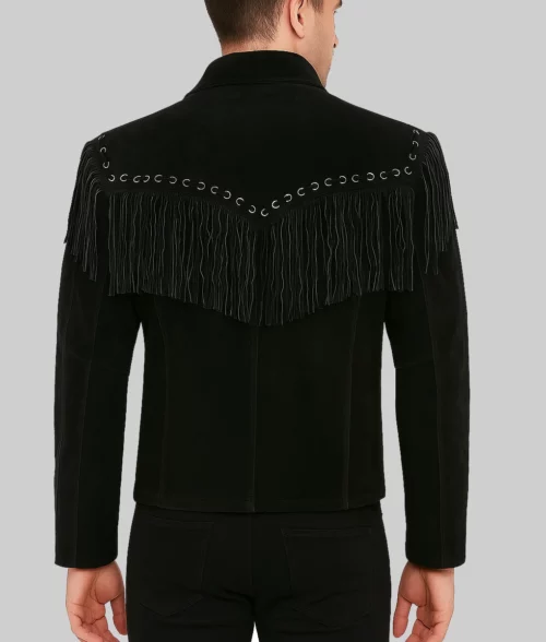 Alternative view of Clint Men's Black Fringe Western Cowboy Zip-Up Suede Jacket