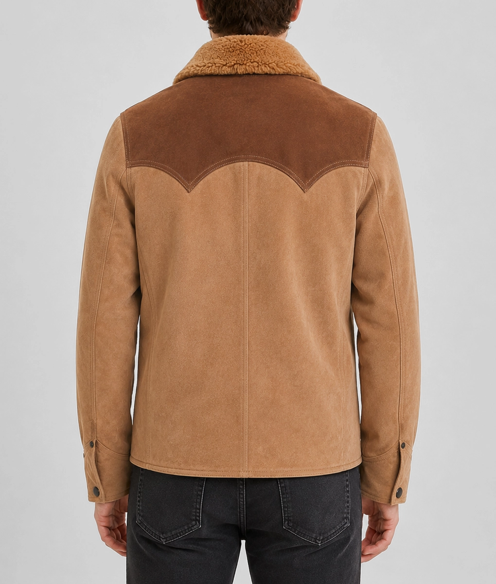 Colt Men's Brown Western Shearling Collar Suede Jacket - Back