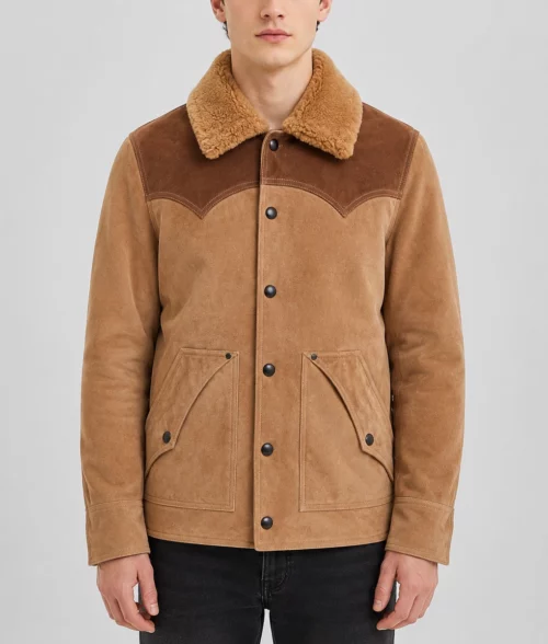 Colt Men's Brown Western Shearling Collar Suede Jacket - Front