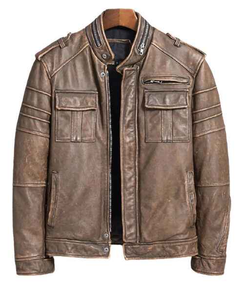Easton Men's Brown Distressed Bold Leather Racer Jacket