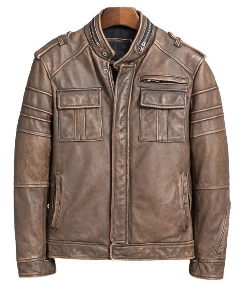 Easton Men's Brown Distressed Bold Leather Racer Jacket
