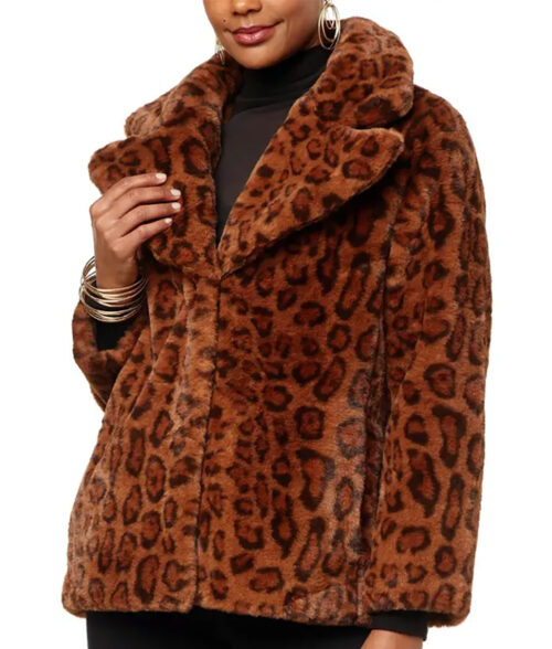Ella Faux Mink Leopard Print Coat