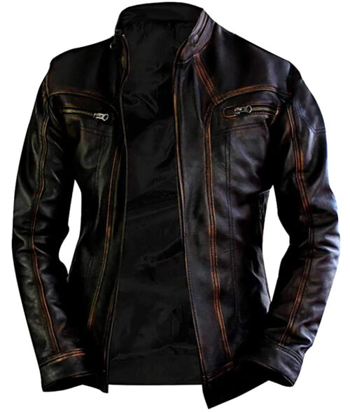 Elliot Men's Black Distressed Iconic Leather Cafe Racer Jacket