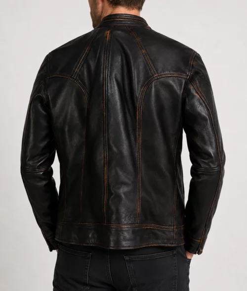 Elliot Men's Brown Distressed Iconic Leather Cafe Racer Jacket - Back