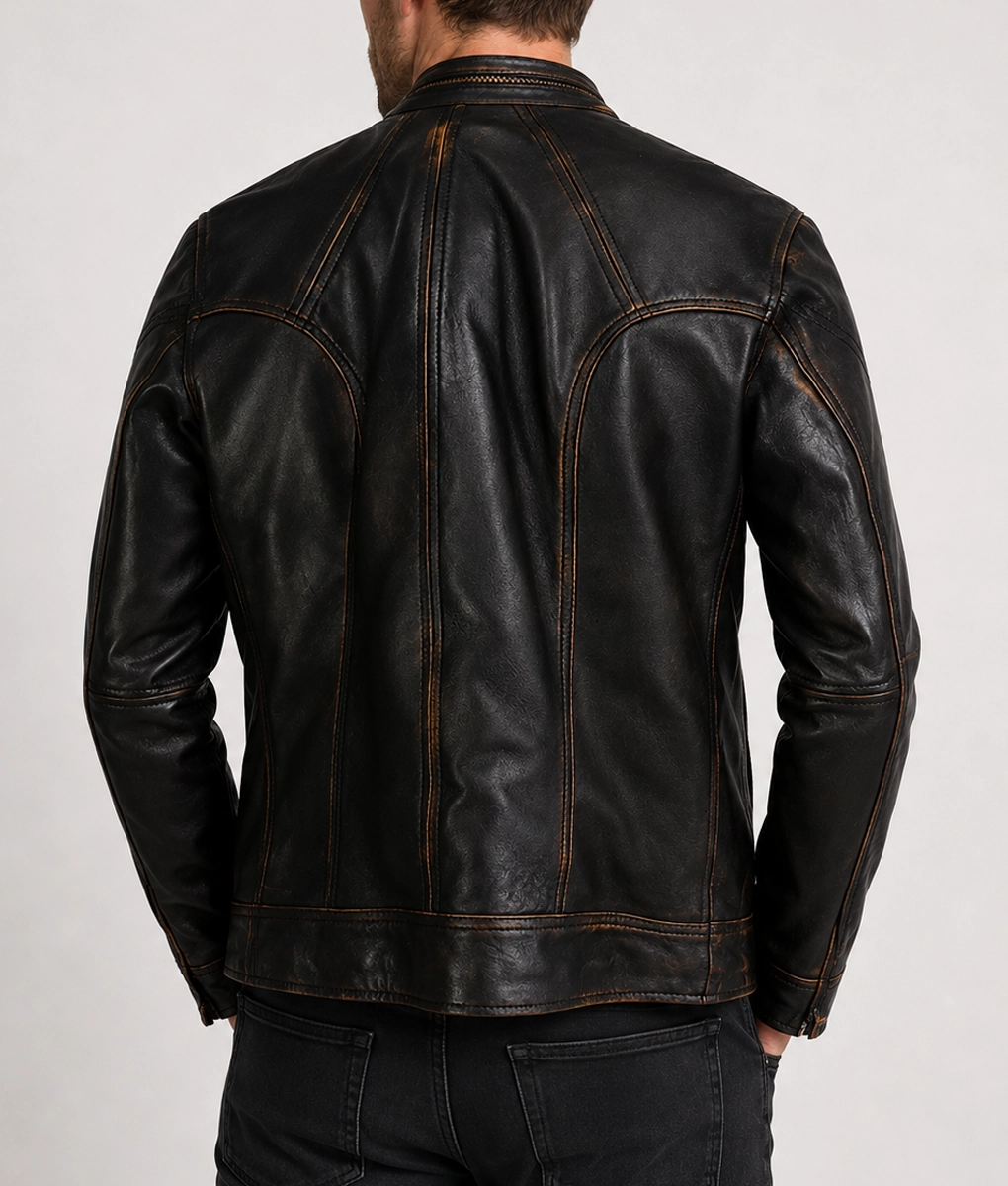 Elliot Men's Brown Distressed Iconic Leather Cafe Racer Jacket - Back
