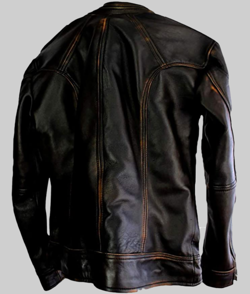 Elliot Men's Brown Distressed Iconic Leather Cafe Racer Jacket-BackVieW