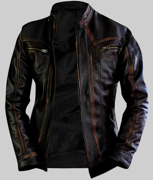 Elliot Men's Brown Distressed Iconic Leather Cafe Racer Jacket-FrontView