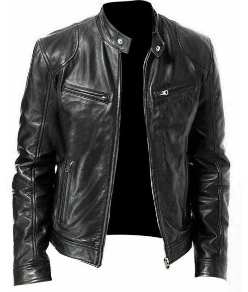 Elliott Men's Black Retro Timeless Leather Cafe Racer Jacket