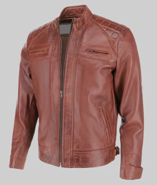 Ezekiel Men’s Brown Quilted Bold Leather Cafe Racer Jacket